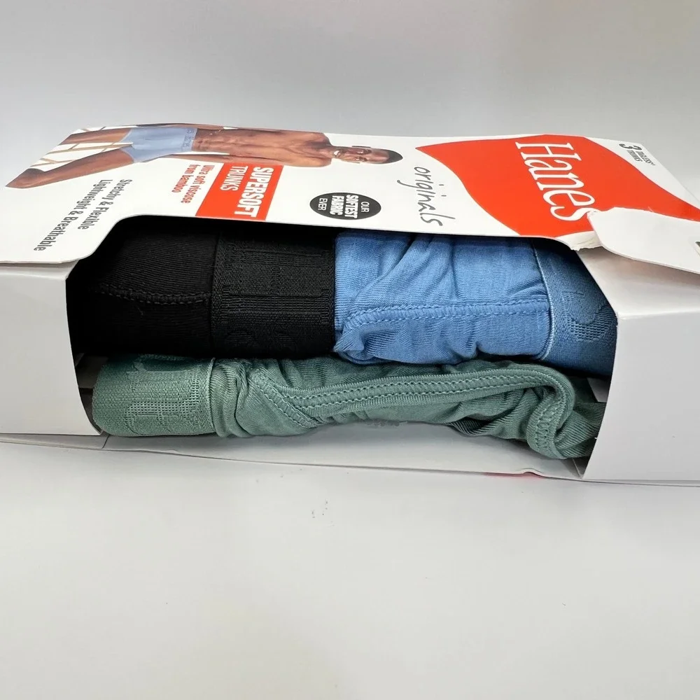 Hanes Originals Supersoft Trunks 3-Pack Mens XL 40-42 Viscose from Bamboo